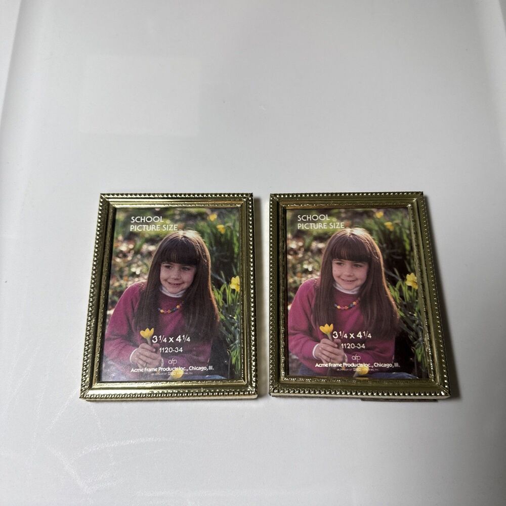 Vintage Set Of 2 Gold Tone Mini Picture Frames 3.25 X 4.25” MCM